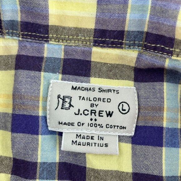 J.Crew Mens Madras Plaid Button-Down Shirt Size L Yellow & Blue 5252 - Picture 3 of 8